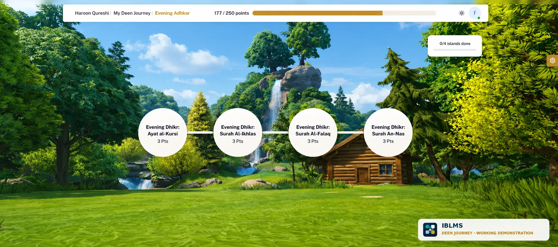 My Deen Journey visual learning path with Quran, salah, adab, and rewards.